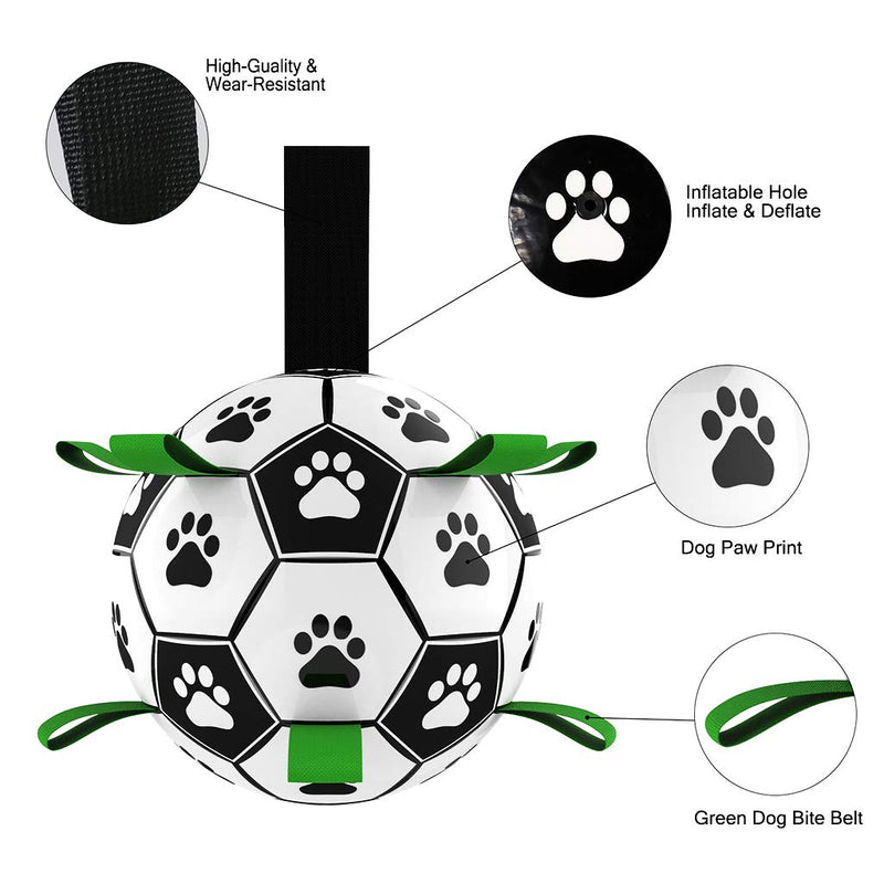 MordenApe Dog Soccer Ball, Dog Toy with Grab Tabs, Interactive Dog Toys for Tug of War, Dog Tug Toy, Dog Water Toy, Durable Dog Balls for Small & Medium Dogs (Black+White) Black+White - PawsPlanet Australia