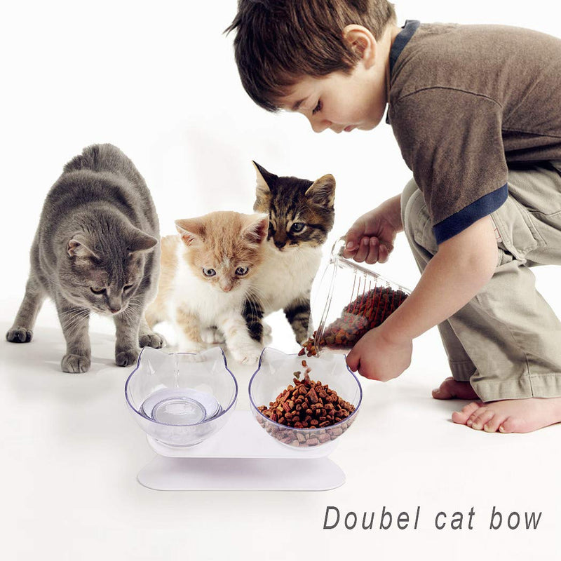 Cat Bowls ,15°Tilted Platform Double Bowl Cat Feeder Cat Feeding Bowl Raised with Stand , Anti-skid&Anti-spill , Durable , Adjustable Pet Food Water Bowl for Cats and Small Dogs - PawsPlanet Australia