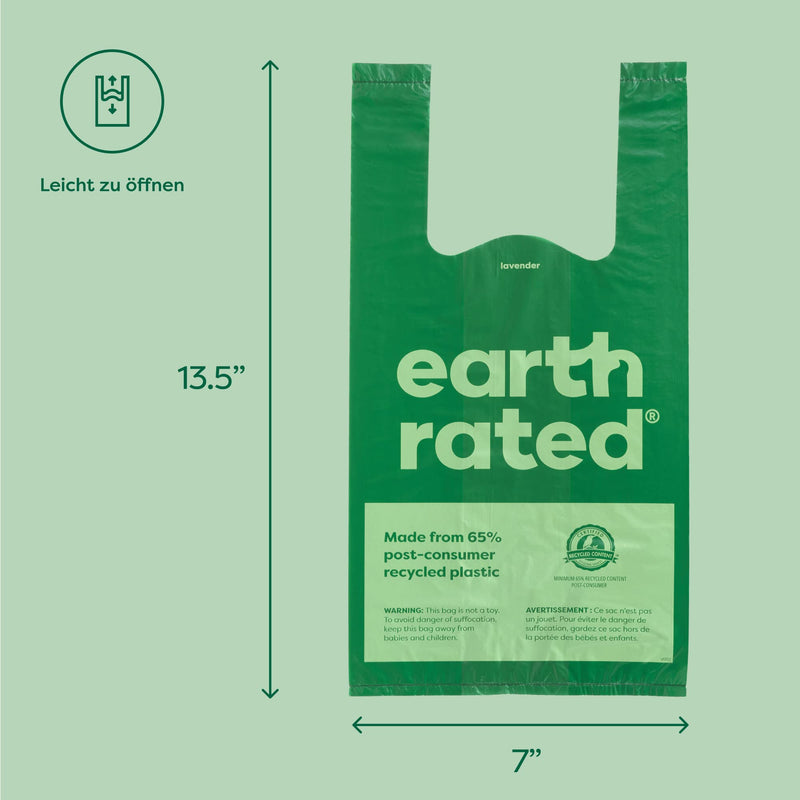 Earth Rated dog waste bags, new look, with handles, easy to knot and guaranteed leak-proof, lavender scent, 120 handle bags lavender 120 pieces - PawsPlanet Australia