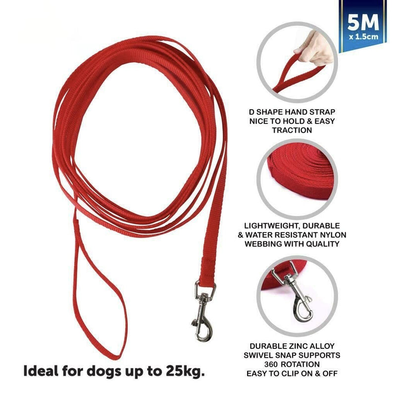 ADEPTNA Woven Long Dog Training Lead Strong Leash Collar Harness Large Recall Line Walking Rope with Swivel Metal Buckle (5M x 1.5CM) 5M x 1.5CM - PawsPlanet Australia