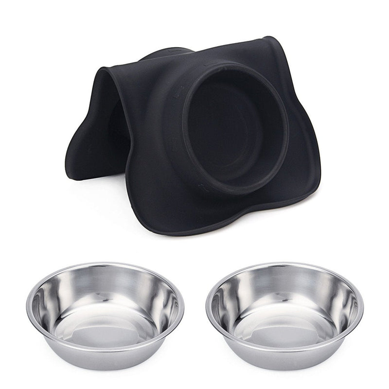 Hubulk Pet Dog Bowls 2 Stainless Steel Dog Bowl with No Spill Non-Skid Silicone Mat + Pet Food Scoop Water and Food Feeder Bowls for Feeding Small Medium Large Dogs Cats Puppies (S, Black) Small(Pack of 1) - PawsPlanet Australia