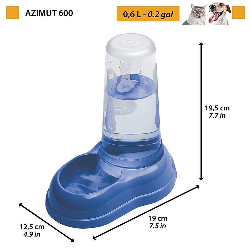 Ferplast Food or Water Dispenser for Dogs and Cats AZIMUT 600 Pet Dispenser Dry Food Feeder Water 0,6 Litres, Sturdy Plastic, Transparent Tank, Non-Slip Bottom, 12,5 x 19 x h 19,5 cm Blue 12.5 x 19 x 19.5 (0.6 Litre) - PawsPlanet Australia