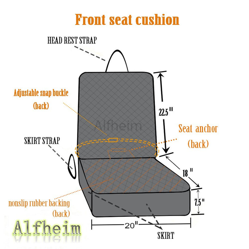 Alfheim Nonslip Rubber Backing Front Seat Cover with Anchor and an Adjustable Pet Dog Car Seat, Black, One Size - PawsPlanet Australia