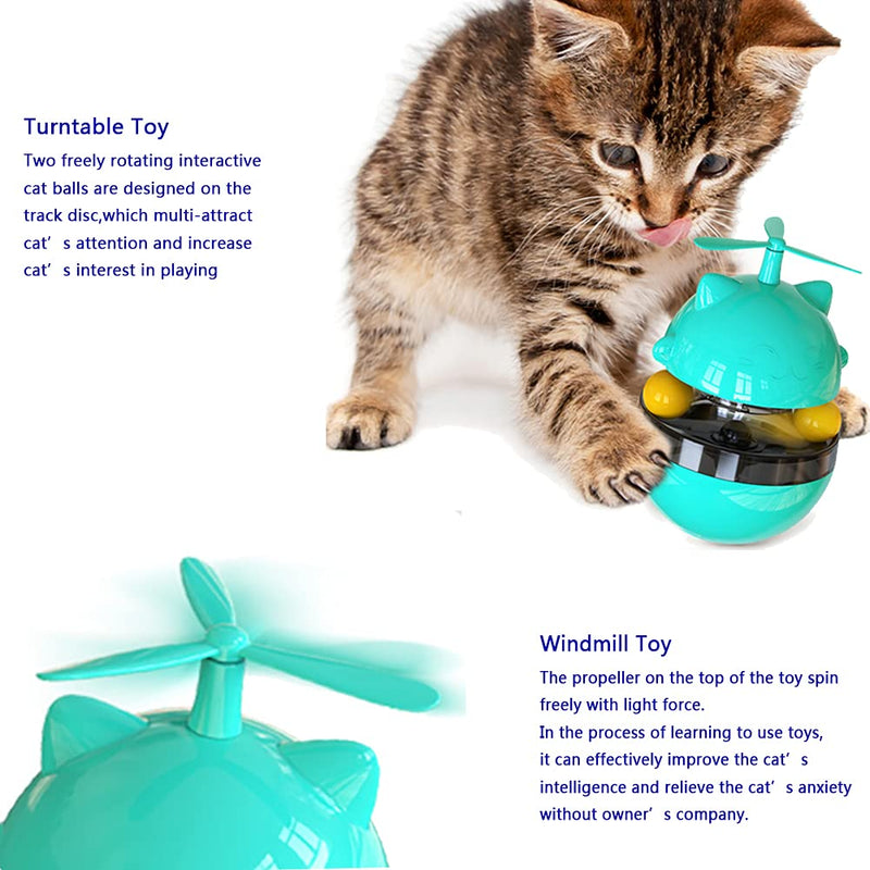 Cat Toys Interactive Cat Food Ball Toys,Cat Treat Dispenser Toy Slow Snack Feeder with Double Interactive Balls and Windmill Propeller,Puppy Puzzle Tumbler Toy,Pet Interactive Tumbler IQ Improving Toy Blue - PawsPlanet Australia