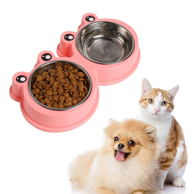 [Australia] - Double Dog Cat Bowls Premium Stainless Steel Pet Bowls with No-Slip Stainless Steel Cute Modeling Pet Food Water for Feeder Dogs Cats Rabbit and Pets 1Rose Red 