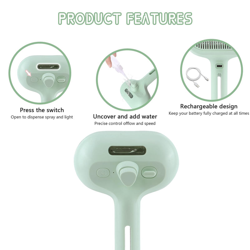 Spray Cat Brush for Shedding - Pet Hair Removal Comb with Water Tank and Release Button, Cat/Dog Steam Brush, Cat Bath Brush, Cat Brush with Steam for Shedding - Pet Spray Hair Comb (green) green - PawsPlanet Australia