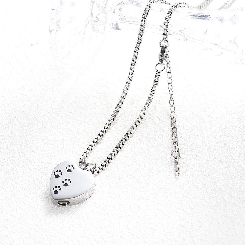 [Australia] - XSMZB Always in My Heart Cremation Jewelry for Ashes Pet Paw Print Pendant Locket Stainless Steel Holder Ashes Keepsake Memorial Urn Necklace Silver 