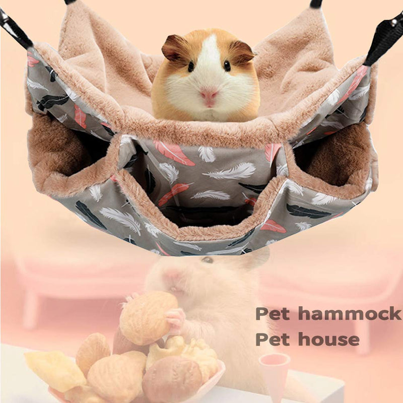 Small Pet Cage Hammock, 3 Tier Hanging Bed for Small Animals Pet Cage Hammock Accessories Bedding Chinchilla Parrot Sugar Glider Ferrets Rat Hamster Rat Playing Sleeping (13.38x 13.38, Brown-3) 13.38x 13.38 - PawsPlanet Australia