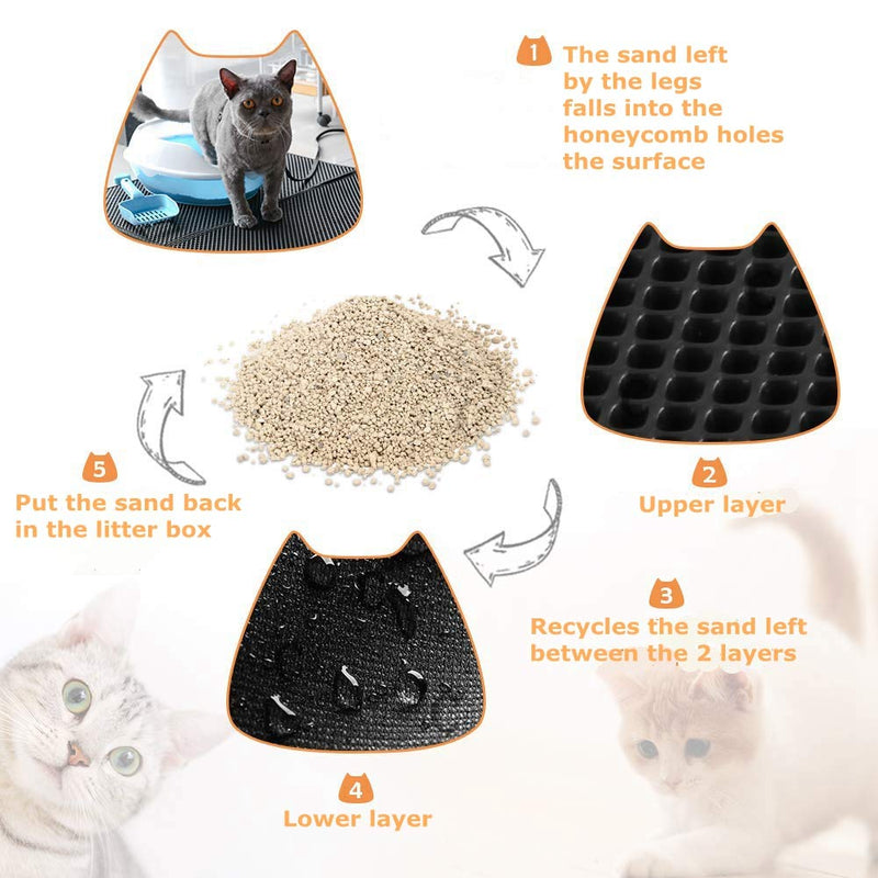 Queta Cat litter tray mat, two-layer foldable cat litter tray. It can effectively prevent the cat litter from being scattered on the floor. (Black 55 x 70 cm). - PawsPlanet Australia