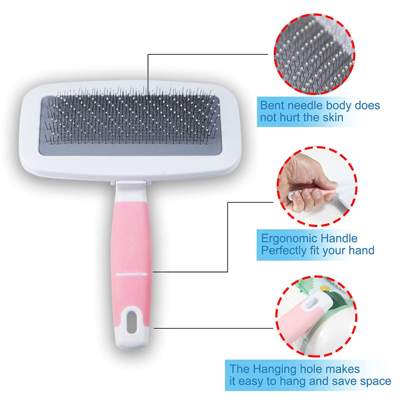 Dog & Cat Slicker Brush,Grooming Long or Short Haired Dogs, Cats, Pets,New Balls on Bristles for Gentle & Effective Grooming,Massages Particle,Improves Circulation (Pink) - PawsPlanet Australia