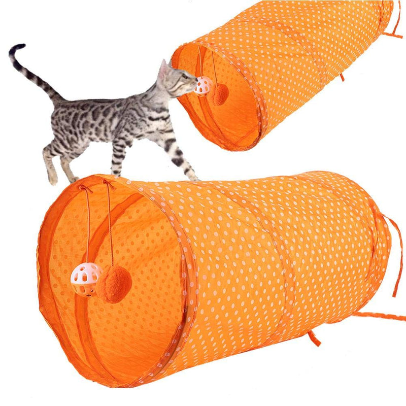 Sheens Cat Tunnel Tube Toy, Foldable Polyester Fabrics Hide Tunnel Cat Dot Tent Long Tunnel Bed Interactive Playing Toys for Puppy Rabbits Hamsters Cats Dogs(Orange) Orange - PawsPlanet Australia