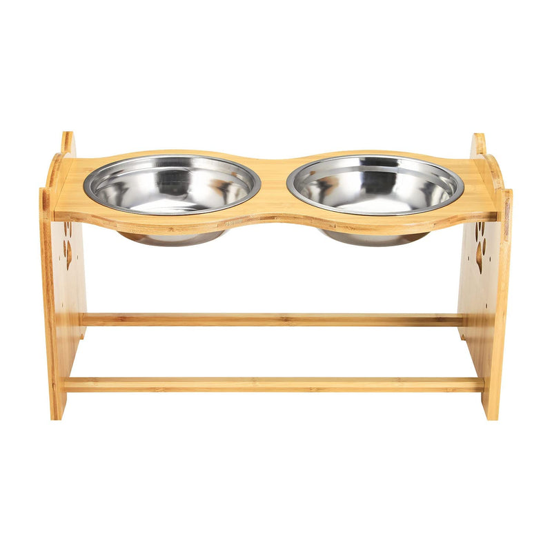 Taylor & Brown Large Raised Dog Bowls for Cats and Dogs - Bamboo Elevated Dog Cat Food and Water Bowls Stands Feeder Dishes with 2 Stainless Steel Bowls and Anti Slip Feet, 28.4cm high - PawsPlanet Australia
