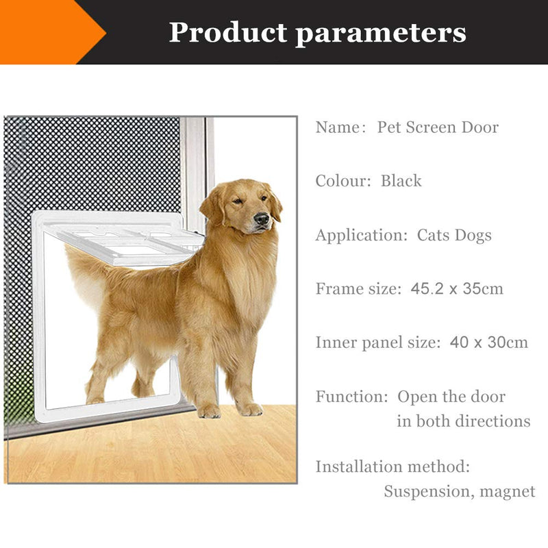 Pet Door, 3rd Upgraded Version Plastic Dog Puppy Cat Door Magnetic Locking Safe Flap for Screen Door Gate and Window(Large White) Large White - PawsPlanet Australia