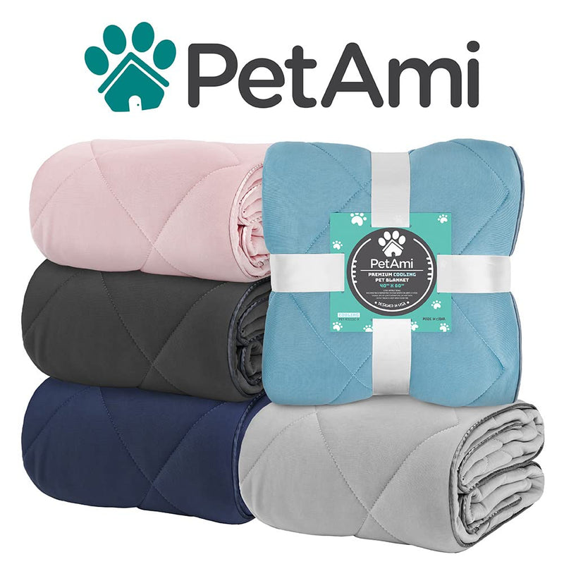PetAmi Premium Cooling Dog Blanket | Lightweight Fluffy Pet Throw Blanket Bed Cover for Dogs, Cat, Puppies | Pet Blanket Furniture Protector for Bed Couch Sofa | Reversible Fuzzy Microfiber Medium (29x40) Dusty Blue - PawsPlanet Australia