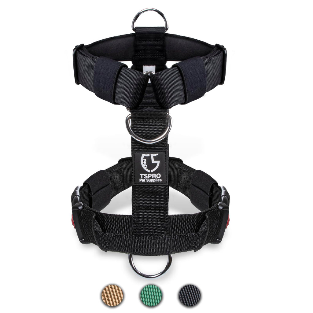 TSPRO Tactical Dog Harnesses with Handle, 1.5" Wide, Military Grade, Thick Padded and Durable, Quick Release Harness Buckle, Suitable for Medium to Large Dogs.Black L (Black-L) L-(Neck: 65-91cm, Chest: 69- 90cm) black - PawsPlanet Australia