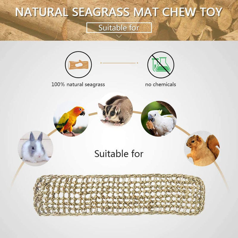 Bird Seagrass Mat,Natural Grass Woven Net Hammock Hanging on Parrot Cage with 4 Hooks,Parakeet Climbing Rope Ladder Chew Toys for Lovebird Cockatiel Conure Budgie,Cockatoo Supplies 28.3" x 6.7" - PawsPlanet Australia