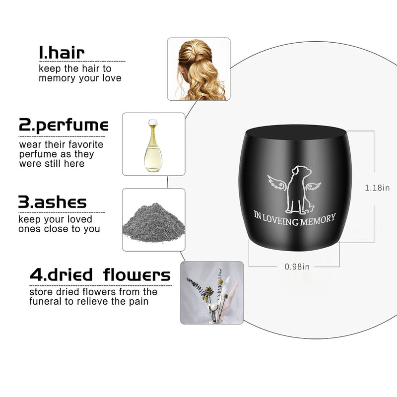 YOXIYA Pet Urn,Small Cremation Urn for Pet Ashes,Stainless Steel Memorial Keepsake Pet Urns for Dogs Ashes Holder,Mini Keepsake urns Black Angel Dog - PawsPlanet Australia