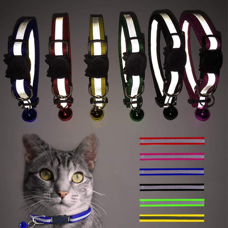 NETUME 6 Pack Cat Collar, Reflective Cat Collars Safety Release with Bell, Adjustable Quick Release Safe Cats Collar with Buckle - PawsPlanet Australia