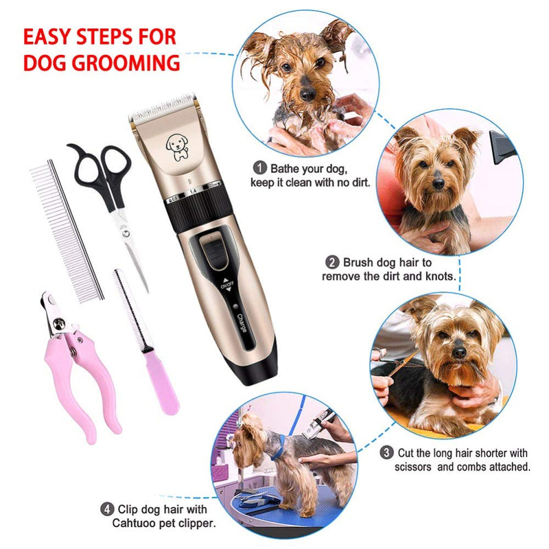 HooMore Electrical Pet Clipper Professional Grooming Kit Rechargeable Pet Cat Dog Hair Trimmer Shaver Cordless Set Animals Hair Cutting Machine Black and Gold - PawsPlanet Australia