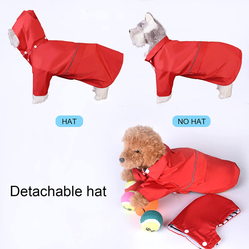 DOZCA Foldable Raincoats for Dogs with Hoods,Waterproof Rain Poncho with Reflective Strap,Lightweight Rainproof Slicker Clothes with Bells for Small Medium Pet Red - PawsPlanet Australia