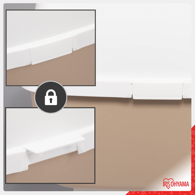 Iris Ohyama, Plastic Litter Box with Scoop, Lid and Folding Door, W53 x D46.5 x H44 cm, Unit, Removable Rim, BPA Free, CLH-17J, For Large Cats, White/Beige - PawsPlanet Australia