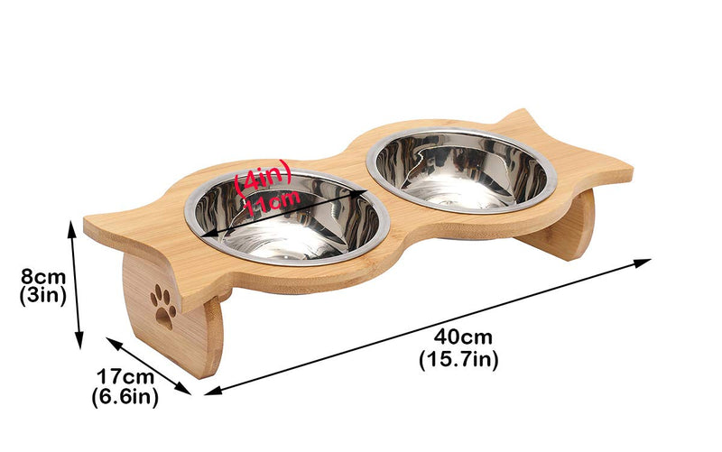 Pethiy Cat Bowls with Wooden Stand Cat bowl with fish tail shape with Stand Pet Dining Table Pet Bowls for Cats, Dogs, Kitten, Puppy-Double Bowls - PawsPlanet Australia