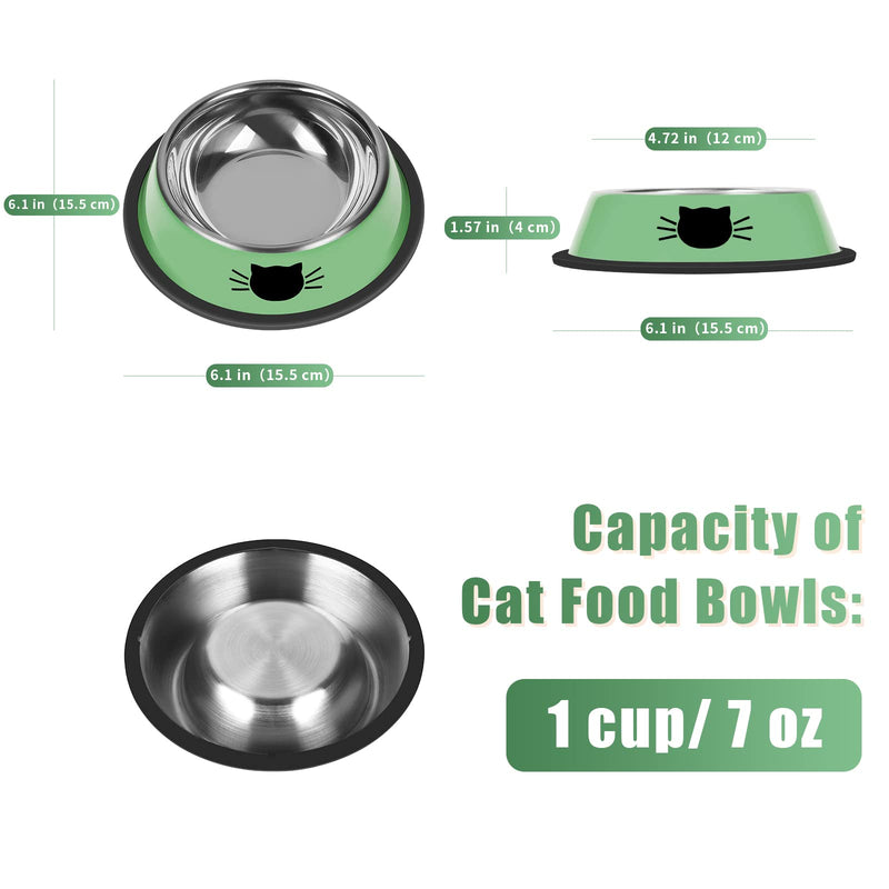 Serentive 2Pcs Cat Bowls Non-Slip Stainless Steel Small Cat Food Bowls Unbreakable Thicken Cat Feeder 7 Oz Cat Dishes Suitable for Indoor Small Pets Removable Rubber Base Easily Clean Lovely Color Green - PawsPlanet Australia