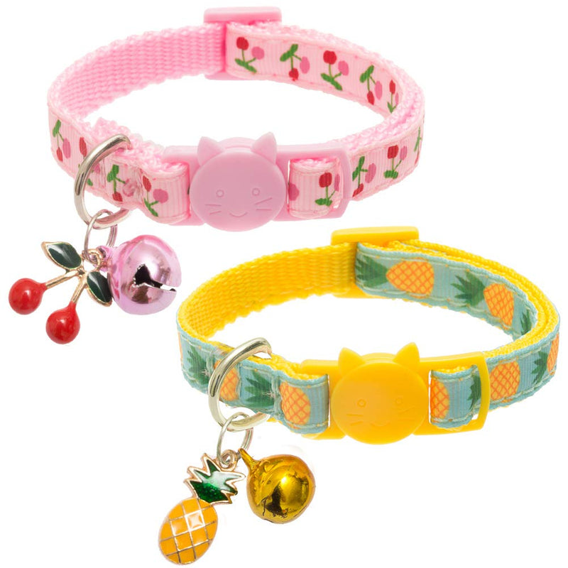 [Australia] - BINGPET Breakaway Cat Collar with Bell, 2 Pack Safety Adjustable Cat Collars Set, Pineapple & Cherry 