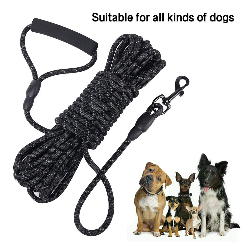 Dog Check Cord, 32FT/10M Floatable Long Reflective Recall Dog Training Rope with Comfortable Handle for Hiking, Camping, Walking (Black) Black - PawsPlanet Australia