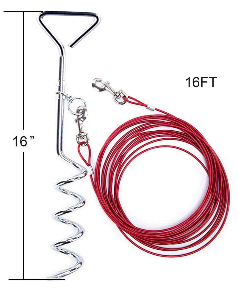 Relux Pet Dog Yard Stake Tie Out Cable 16 ft for Outdoor Yard and Camping,Medium to Large Dogs Up to 125 lbs(Red,18" Stake, 16 ft Cable) Red - PawsPlanet Australia