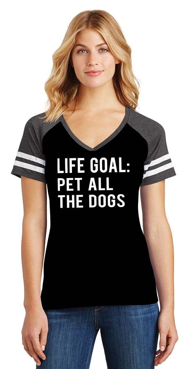 [Australia] - Comical Shirt Ladies Life Goal Pet All The Dogs Game V-Neck Tee XX-Large Black/Heathered Charcoal 