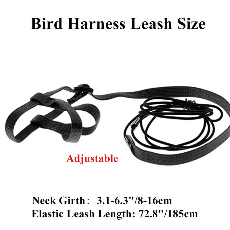 ASOCEA Adjustable Parrot Bird Harness Leash Budgie Nylon Lead Pet Outdoor Flying Training Anti-Bite Rope for Small Lovebird Cockatiel Mynah Small Birds - Black - PawsPlanet Australia