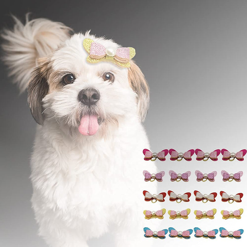 NA 20 Pieces Dog Jewelry Glitter Sweet Hit Color Bow Hair Accessories Pet Hairpin for Small Medium Dogs (Random Color) - PawsPlanet Australia