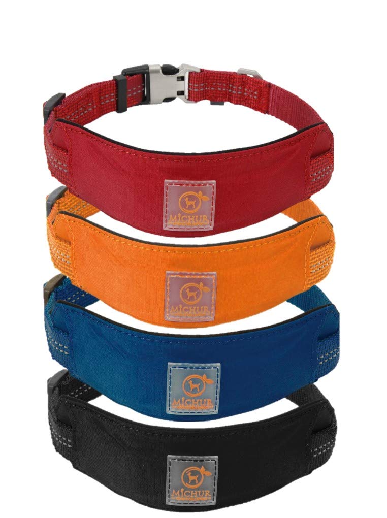 Michur Bruno Blue dog collar small dog large dog dog collar strong, made of nylon with neopren reflective S: 12.20-16.54" - PawsPlanet Australia