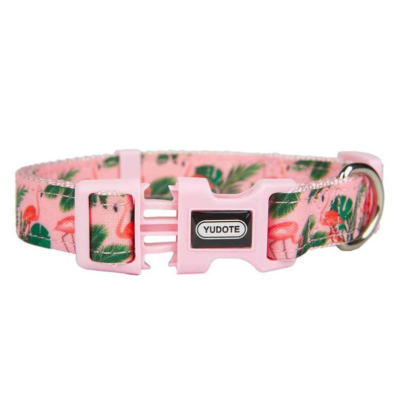 YUDOTE Pink Dog Collar Small with Flamingos Print for Lively Female Girl Dogs Daily Use,Adjustable 25-38cm S: for 25-38cm Neck, 1.5cm Width Flamingo-Pink - PawsPlanet Australia