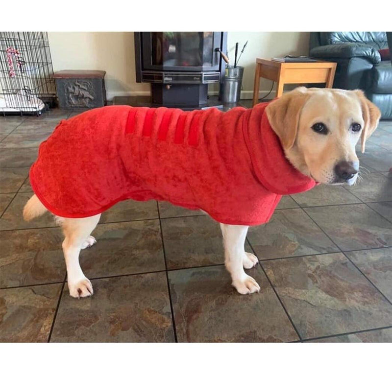 UOMIO Dog Drying Coat Bathrobe Towel, Puppy Towelling Robe, Double-layer Microfiber Absorb Moisture and Dry Pet Quickly, Adjustable Collar and Waist - 43CM Back Length for Puppy Small Dog S Red - PawsPlanet Australia