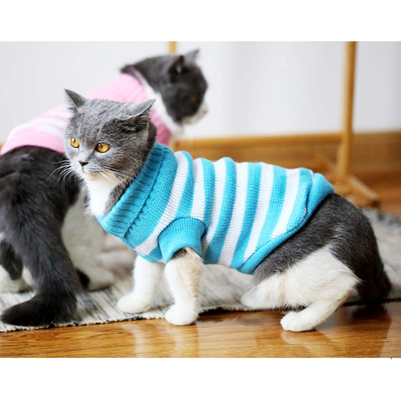 Striped Cat Sweaters Kitty Sweater for Cats Knitwear,Small Dogs Kitten Clothes Male and Female,High Stretch,Soft,Warm (XS, Blue) XS - PawsPlanet Australia