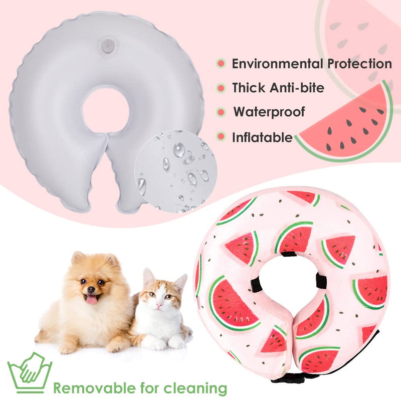 SlowTon Inflatable Dog Cone Collar After Surgery, Soft Adjustable Dog Neck Donut Collar for Small Medium Large Dogs Cats, Pet Recovery Cone E-Collar for Anti-Bite Lick Wound Healing (Watermelon M+) Watermelon Medium+ - PawsPlanet Australia