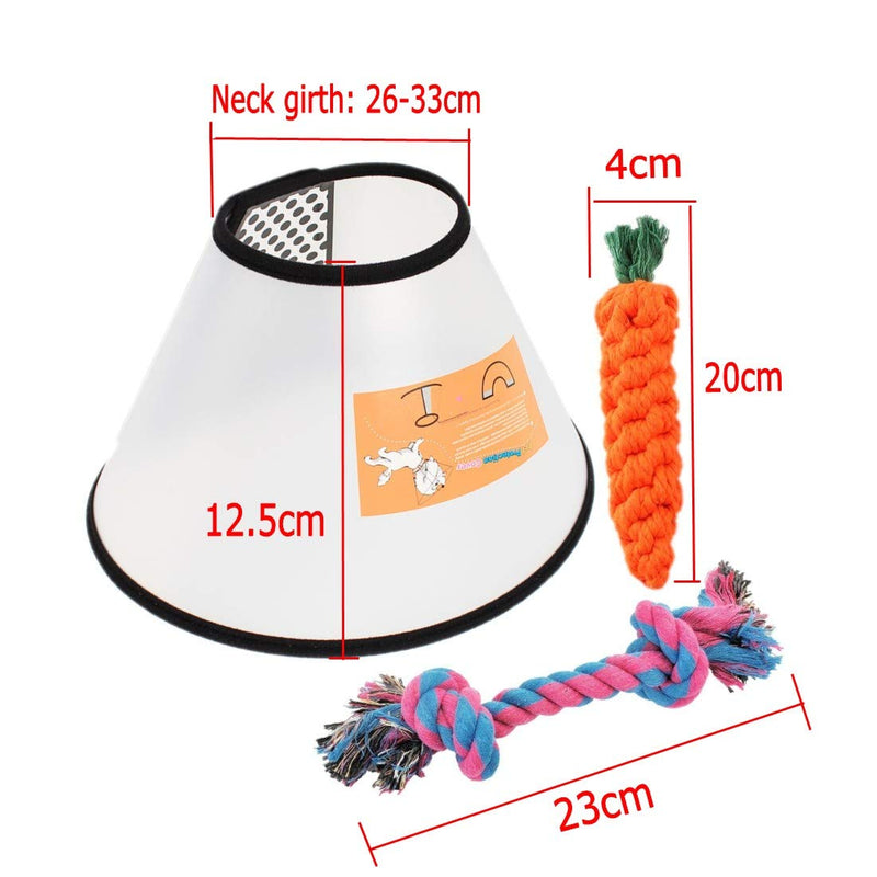 JZK Soft clear plastic elizabethan neck collar recovery pet cone collar with dog cotton rope toys (neck collar girth: 26-33cm) - PawsPlanet Australia