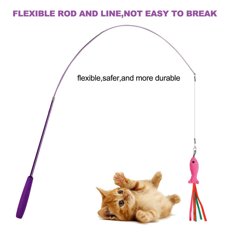 Retractable Cat Toy Wand, 11 Packs Interactive Cat Feather Toys, 7 Worms and 1 Fish Teaser Assorted Cat Teaser Refills with Bell, Include 1 Replacement Line, Fun Toy for Cat Exercise - PawsPlanet Australia