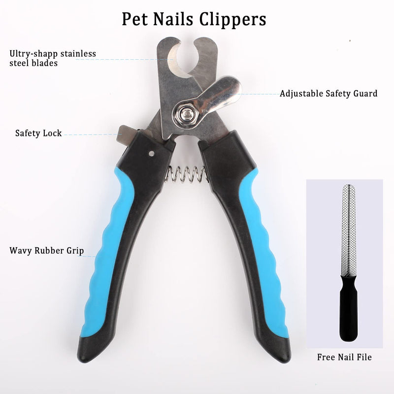 Pet Grooming Brush 5 in 1, Double Sided 9+17 Stainless Steel Undercoat Brush with Dog Comb and Claw Trimmer, Animal Hair Brush for Large, Medium, Small Dogs and Cats - PawsPlanet Australia