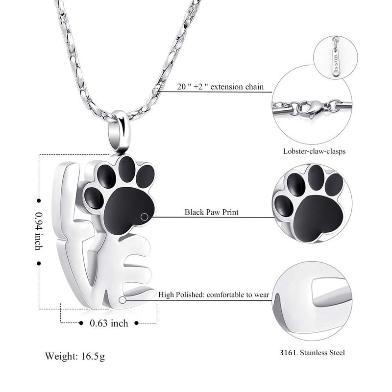 [Australia] - Imrsanl Paw Print Cremation Jewelry for Ashes Pendant Pet Urn Necklace Memorial Keepsake Jewelry for Cat Dog Ashes Necklace Silver 