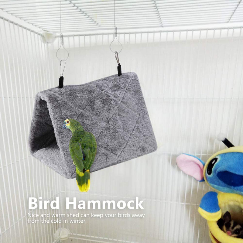 [Australia] - HEEPDD Bird Hammock, Soft Plush Parrot Hanging Hut Cage Perch Stand Swing Toys for Parakeet Cockatiel Lovebird Budgie Finch Canary Cockatoo African Grey Amazon Macaw S Gray 