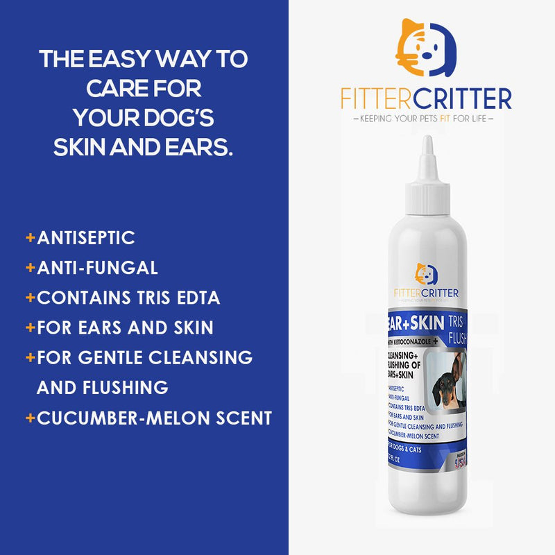 Fitter Critter Dog Ear Mite Treatment - Antiseptic Ear Cleaner Medication Keto-C Tris Flush - Effective Against Mites Ringworm Pyoderma Yeast - Antifungal & Antibacterial - Eliminates Odor - PawsPlanet Australia