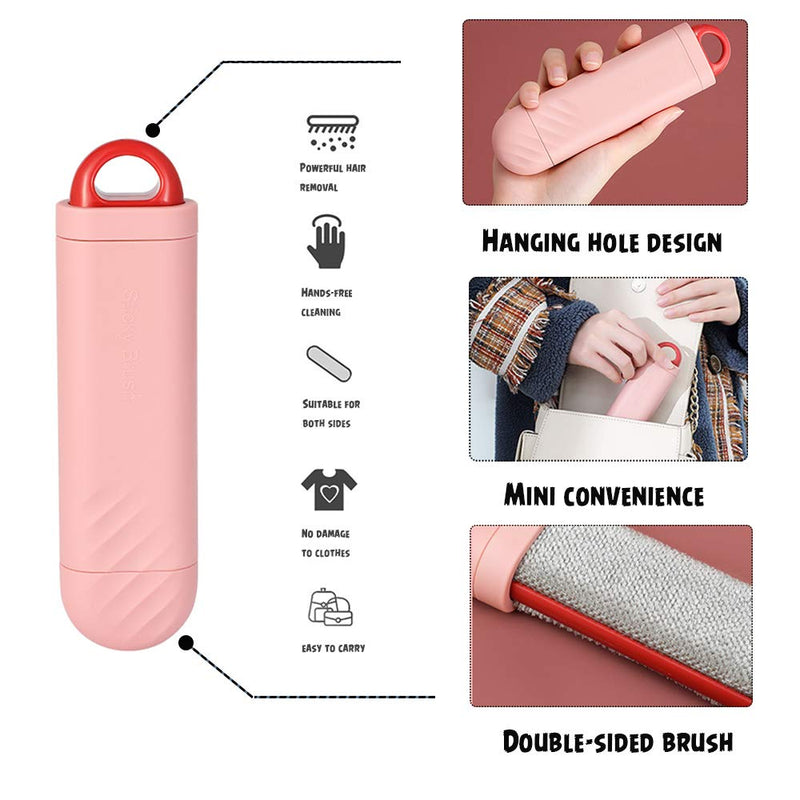 Pet Hair Remover Brush,Double-sided Fur Brush for Dog and Cat,Fur Pet Hair Remover Lint Brush with Self Cleaning Base,Suitable for Clothes, Sofa, Carpet, Car Seat and Travel (Pink) Pink - PawsPlanet Australia