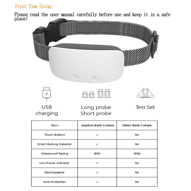 [Australia] - Heyllou Upgraded Rechargeable Dog Bark Collar, Barking Control Training Collar, Adjustable Modes Easy Touch Interface, 7 Levels Sensitivity Control Intensity Levels for Small Medium Large Dogs White 