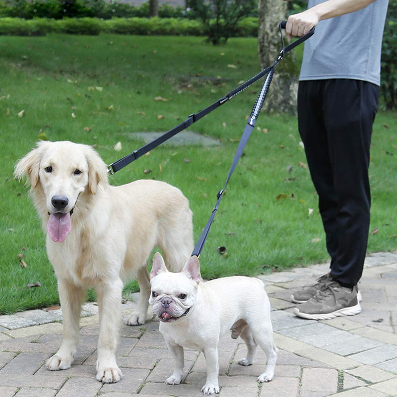 Double Dog Leash Double Leash for Two Dogs, 2 Dog Leash Double Dog Leash Adjustable Tangle-Free for Large Medium Small Dogs, Shock Absorber Reflective Nylon Pet Dog Lead (Black) - PawsPlanet Australia