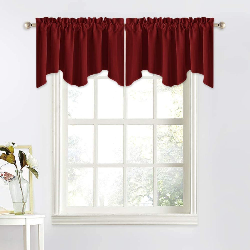 NICETOWN Basement Window Scalloped Red Valances - Elegant 52 inches Wide by 18 inches Long Blackout Curtains for Living Room & Guestroom & Bedroom & Chirstmas Decor (Burgundy, Pack of 2 Pieces) W52 x L18 Burgundy Red - PawsPlanet Australia