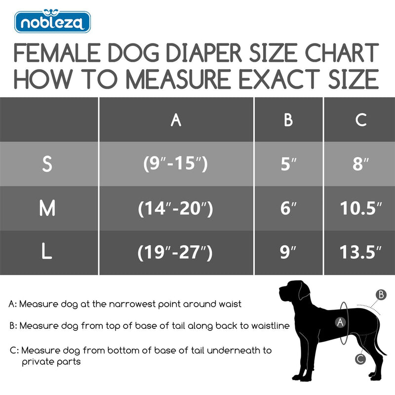 Nobleza Dog Diapers Female, 3 Pack Super Absorbent Reusable Doggy Diaper for Heat, Period, Incontinence, Menstrual Issues, Durable Adjustable Puppy Diapers for Small Medium and Large Dogs Small (9"-15" Waist) - PawsPlanet Australia