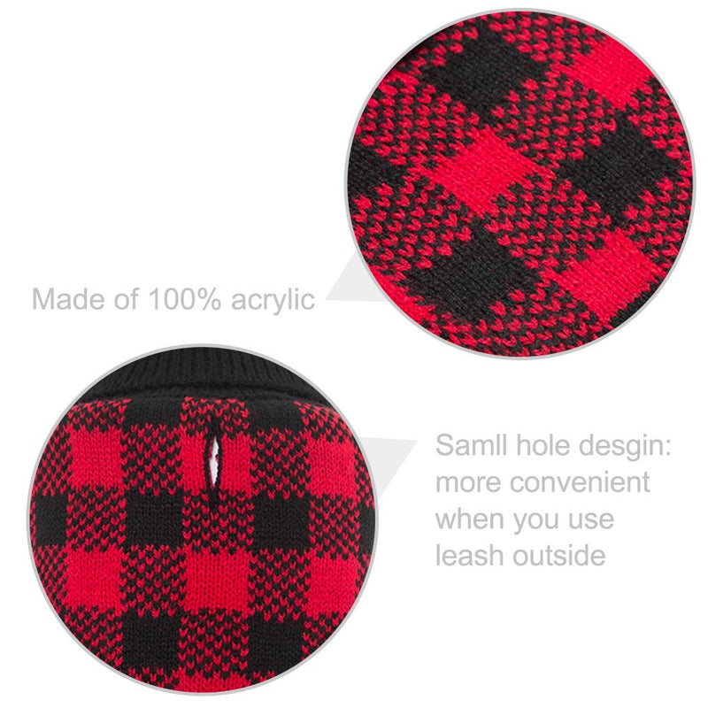 PUPTECK Dog Sweater Plaid Style Pet Cat Winter Knitwear Warm Clothes XS (Pack of 1) Red & Black - PawsPlanet Australia